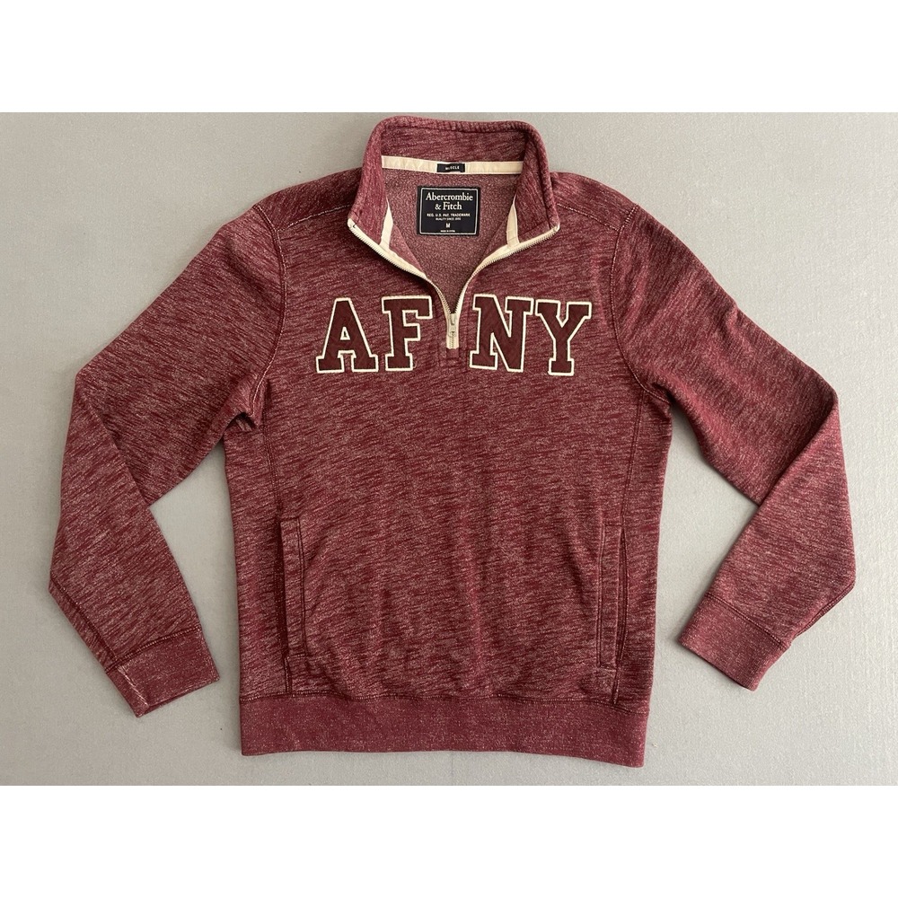 Abercrombie & Fitch Men M Sweatshirt Muscle 1/4 Zip Y2K Burgundy NY Mock Neck‎